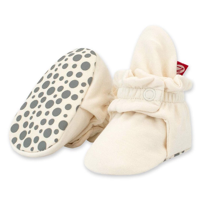Zutano Unisex Organic Cotton Baby Booties With Gripper Soles, Cream, 12M - Image 1